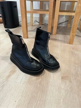 Zara Black Front-Zip Lace-Up Platform Ankle Boots